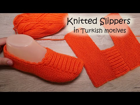 Видео: Следки на двух спицах по Турецким мотивам 🇹🇷  Orange knitted Slippers in Turkish motives 🎃