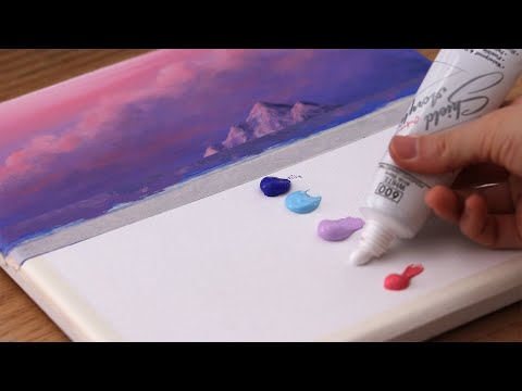 Видео: 💜Фиолетовый закат пейзаж картина # 234