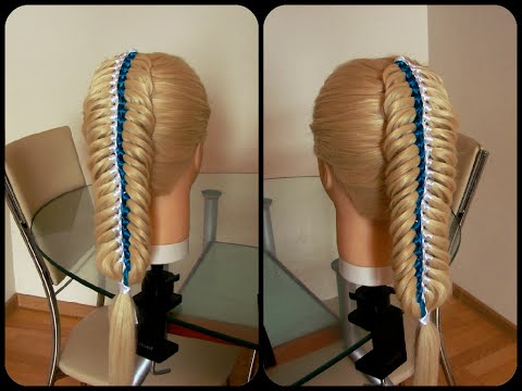 Видео: Коса Ёлочка с двумя ( или больше) лентами. Видео-урок.