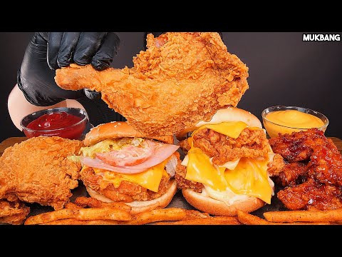 Видео: жареный цыпленок и бургер FRIED CHICKEN 🍗 BURGERS 🍔 FRENCH FRIES 🍟 EATING ASMR MUKBANG