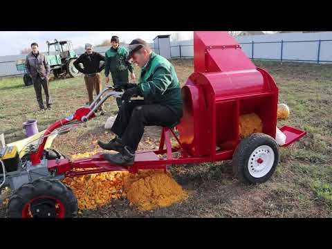 Видео: Самый маленький тыквоуборочный комбайн MOROZ и мотоблок. The smallest pumpkin harvester MOROZ