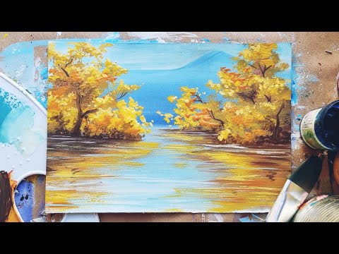 Видео: ОСЕНЬ, ГОРЫ и ВОДА |Рисуем красками🍂