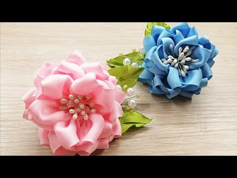 Видео: Beautiful Ribbon Flowers/Цветы из репсовой ленты 4см/Зажимы для волос/Канзаши МК/DIY