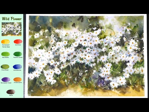 Видео: Дикий цветок -  Пейзаж Акварель  (эскиз и  просмотр имени цвета,  материал представить)