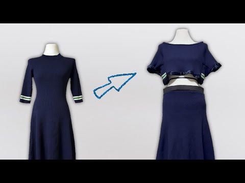 Видео: Комбинированная юбка и топ из двух частей | 니트 드레스 리폼 | Переработка трикотажа | 안입는 옷 리폼| Переделать