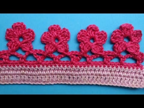 Видео: Crochet border Кайма цветочки вязание крючком 336