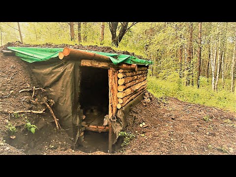 Видео: СТРОИМ ЗЕМЛЯНКУ В ЛЕСУ. СЛОЖИЛИ ПЕЧЬ. ГОТОВИМ РЁБРЫШКИ НА КОСТРЕ.
