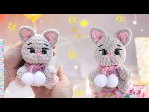 Видео: Котик из плюшевой пряжи вязаный крючком😸crochet cat😸gehäkelte Katze