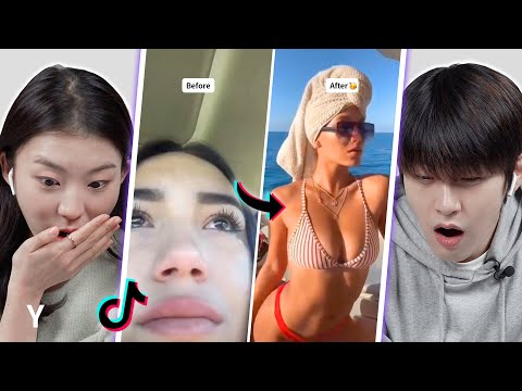 Видео: Корейский парень и девушка реагируют на TikTok «Break Up Glow Up» | Y