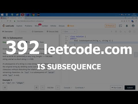 Видео: Разбор задачи 392 leetcode.com Is Subsequence. Решение на C++