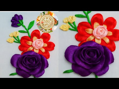 Видео: Как я сделала эту 3D-вышивку цветов из лент | День 18, задание #3d #ribbon