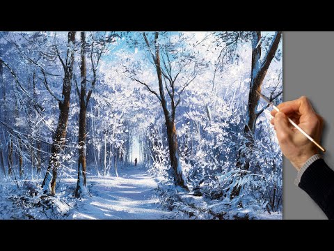 Видео: Зимний лес. Живопись акрилом. Рисование. Искусство