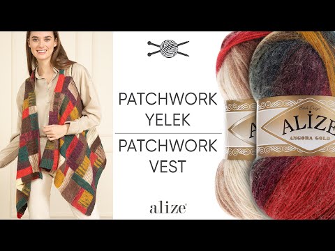 Видео: Alize Angora Gold Batik ile Patchwork Yelek • Patchwork Vest • Жилет Пэчворк