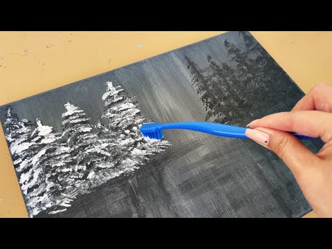 Видео: Как нарисовать черный, белый и золотой зимний пейзаж/Техника рисования акрилом/Легкий рисунок