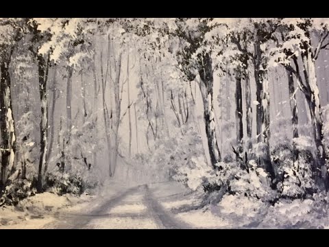 Видео: Зимний Лес - 2 Краски!! Акрил- Очень легко! Winter Woodland in Acrylics. Two colours. Very Easy