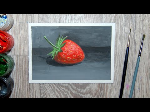 Видео: Как нарисовать клубнику гуашью