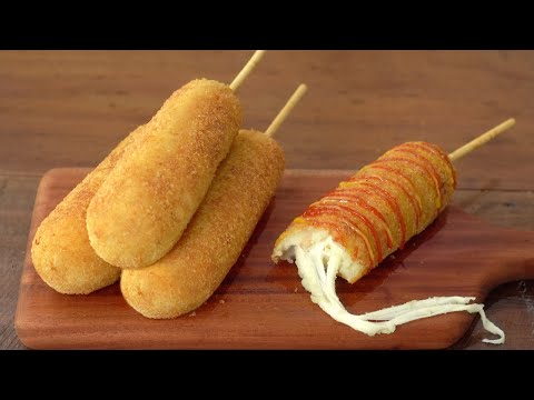 Видео: Как приготовить хот-дог с картошкой и сыром :: Корейский хот-дог :: Без муки