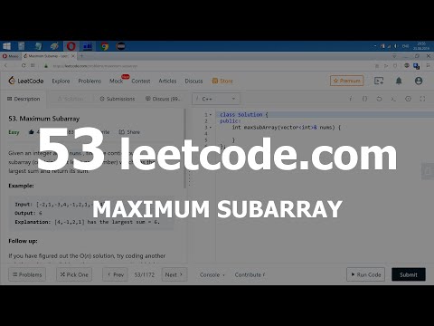 Видео: Разбор задачи 53 leetcode.com Maximum Subarray. Решение на C++