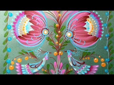 Видео: Петриковская роспись, "Дерево жизни" гуашь, 1часть.