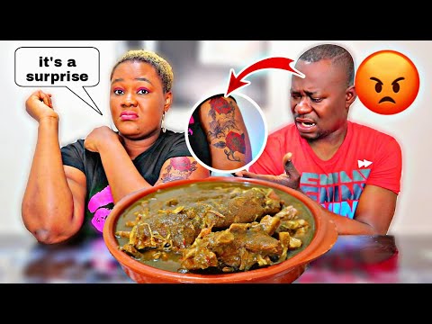 Видео: Тату-розыгрыш над моим мужем *плохая идея* Африканская еда Мукбанг