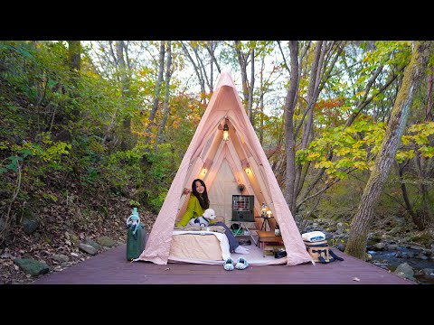 Видео: Отдых в теплом домике в лесу с собакой / ASMR под шум ручья