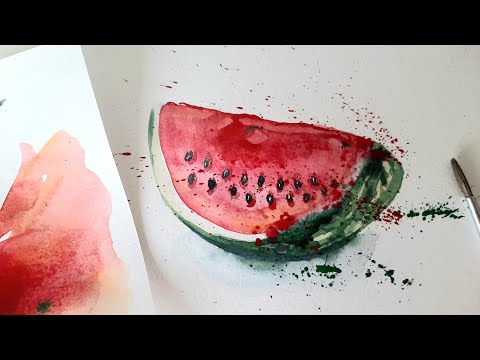 Видео: Акварель для начинающих. Как нарисовать кусочек арбуза 🍉