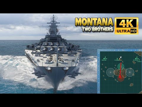 Видео: линкор Монтана: Через середину на карте Два брата - World of Warships