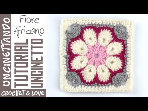 Видео: Квадрат крючком с африканским цветком (субтитры на английском и испанском языках)