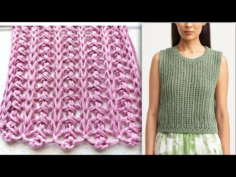 Видео: Ажурный узор летнего топа от Ирис Фон Арним 💥 Очень простой в вязании