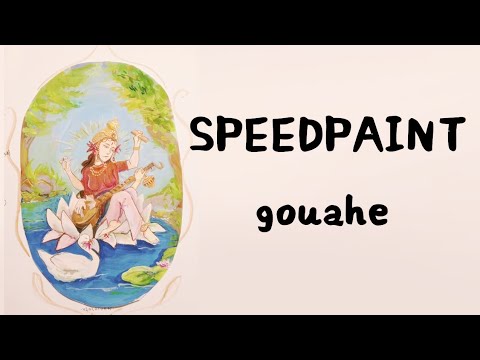 Видео: painting gouahe/ рисую Сарасвати из индийской мифологии