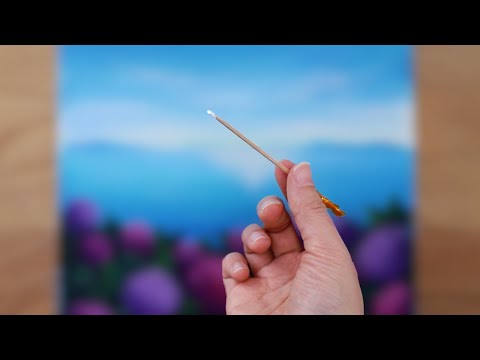 Видео: Летний пейзаж | Техника рисования зубочисткой и ватным тампоном # 249