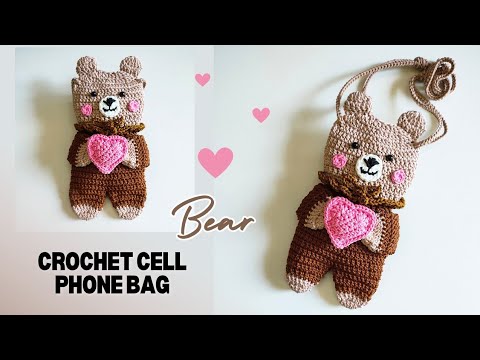 Видео: Вязаная крючком сумка-медведь, сумка для мобильного телефона, (субтитры)