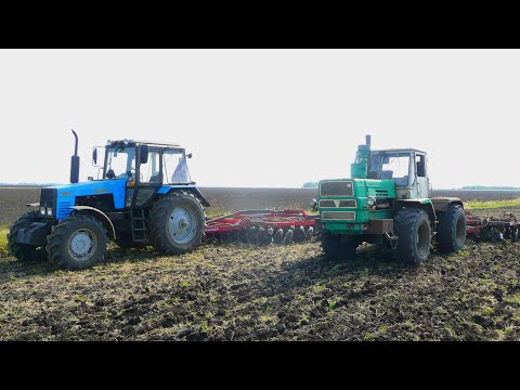Видео: В первую смену дискуем на МТЗ-1221.2 и Т-150К под сев озимых.