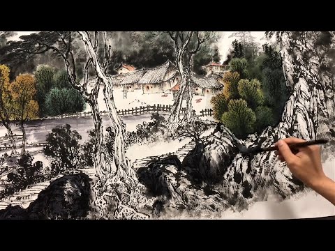 Видео: Нарисуй красивый пейзаж - китайская живопись кистью