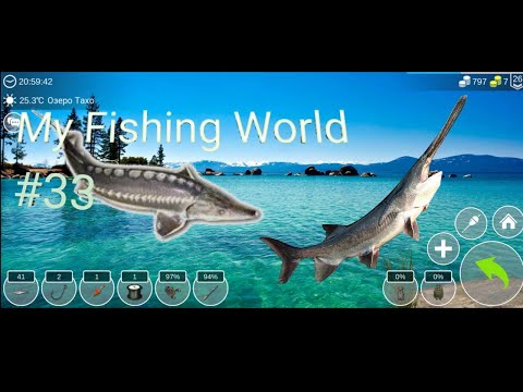 Видео: My Fishing World #33 // Новая локация // Озеро Тахо... Шип, Веслонос.