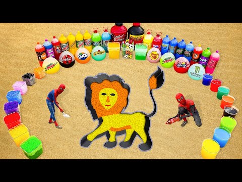 Видео: Как приготовить Льва с помощью Orbeez, Giant Fanta, Mirinda, Mtn Dew, Coca Cola против Mentos и п...