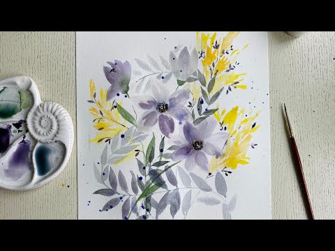 Видео: Воздушная акварельная живопись. Пошагово рисуем композицию с цветами