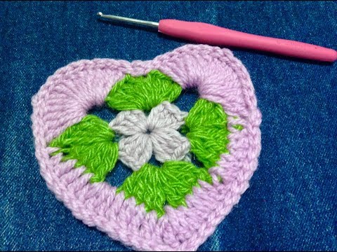 Видео: Мотив крючком Бабушкин квадрат в сердце
