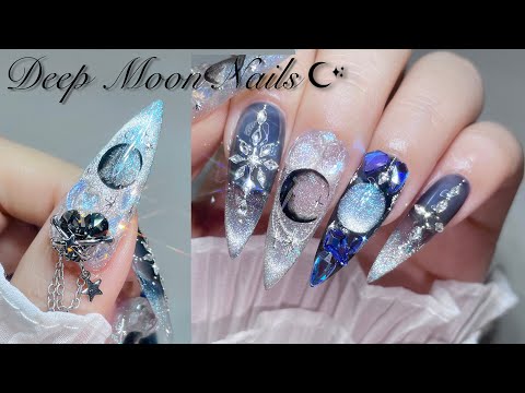 Видео: Лунные ногти🌘 Гель-удлинение и арт на короткие ногти💅 Магнитные ногти | Нейл ASMR | Нейл-арт