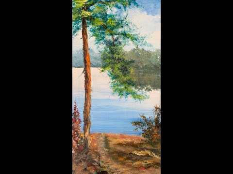 Видео: Сосна у озера. Акрил.Pine tree  in acrylic