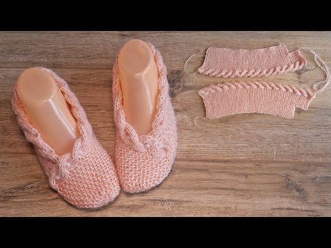 Видео: Нарядные следки балетки на двух спицах 🦉 Elegant slippers kniting pattern