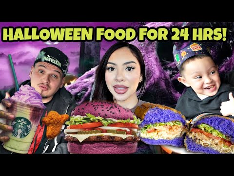 Видео: Едим только еду для Хэллоуина в течение 24 часов!