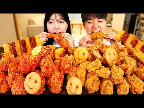 Видео: АСМР МУКБАНГ | Острая жареная курица, курица ББУРИНКЛ. Батончик с колбасой и рисом. ГОНСАМ.
