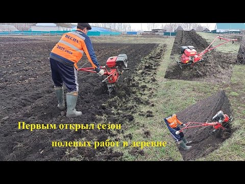 Видео: Первым открыл сезон полевых работ в деревне | Вспашка почвы фрезами целина