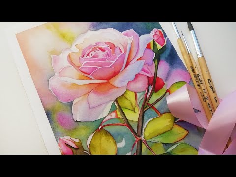 Видео: 🌹Роза АКВАРЕЛЬЮ //Rose WATERCOLOR .🌹