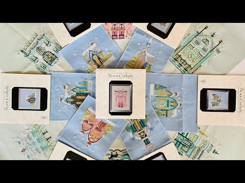 Видео: 33. Вышитые 12 дизайнов Holiday village & Snow Globe Village Series by Nora Corbett