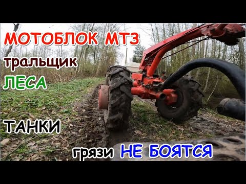 Видео: Мотоблок МТЗ-09Н тральщик леса.Танки грязи не боятся.