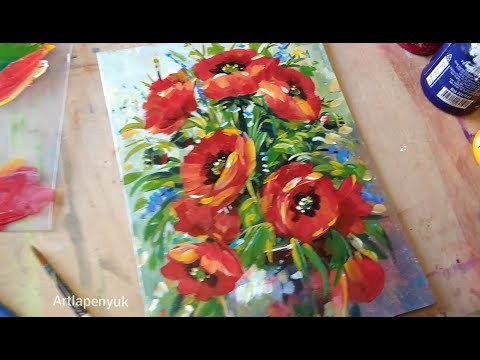 Видео: Яркие МАКИ / рисуем акрилом