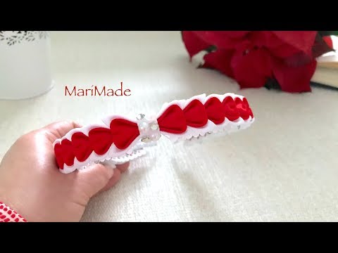 Видео: Ободок к Дню Св Валентина Влюбленных Канзаши Kanzashi Headband Diadema