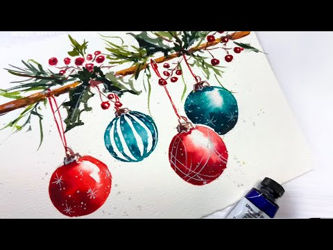 Видео: Простые акварельные рождественские украшения – урок по созданию праздничных открыток